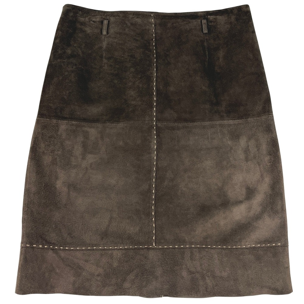 Madison Studio Y2K Brown Suede A-Line Skirt Whipstitch Detail 8 Western Boho